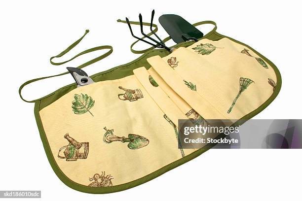 close up of a gardener's tool belt - belt stockfoto's en -beelden