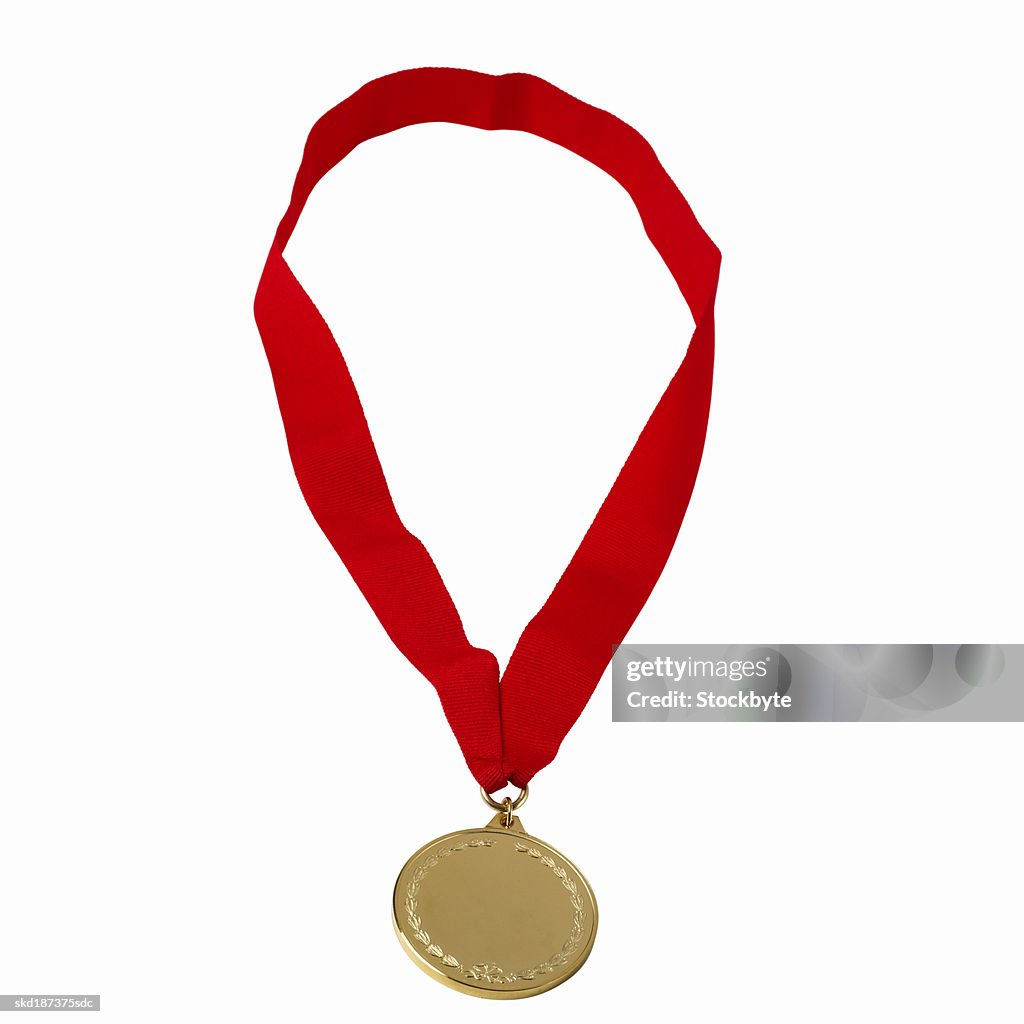 Close up of a gold medal