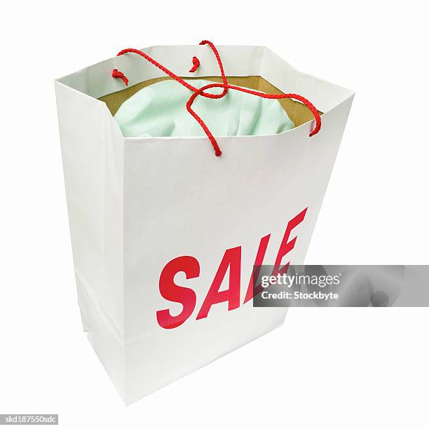 elevated view of a sale shopping bag - commercial event stock pictures, royalty-free photos & images