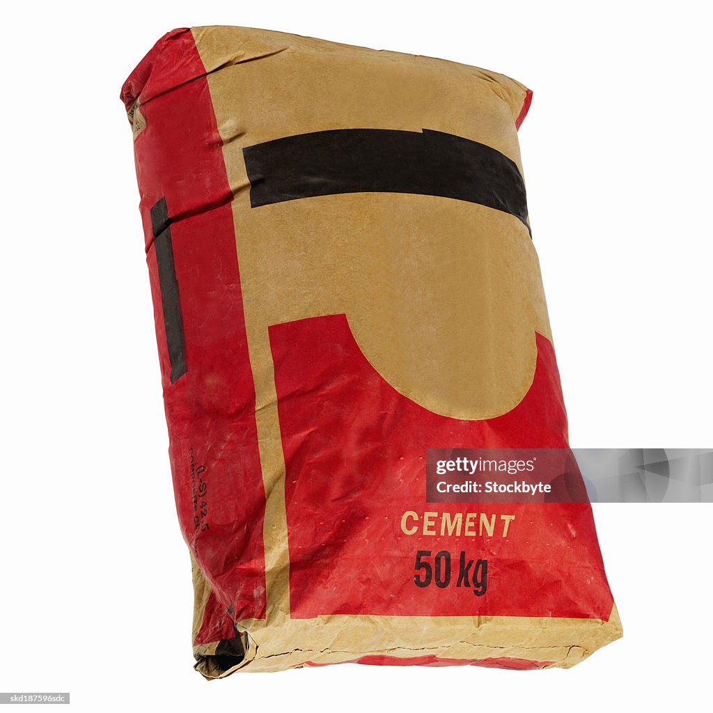 Close up of a bag of cement