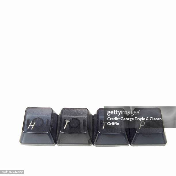 elevated view of four keyboard buttons with http on each button - http foto e immagini stock
