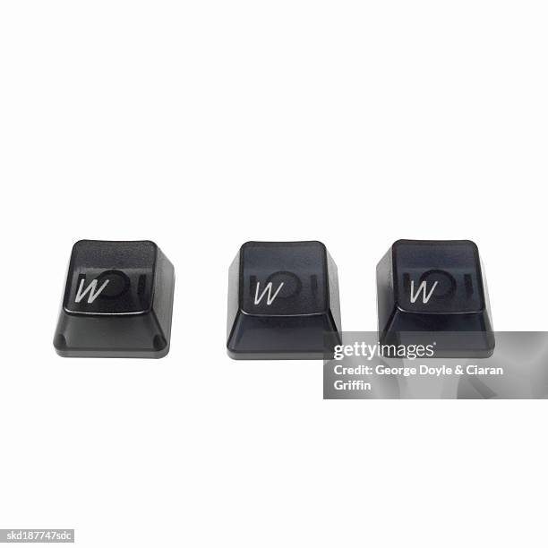 elevated view of three keyboard buttons with w on each button - the uk gala premiere of w e after party stockfoto's en -beelden