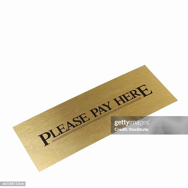 elevated view of a please pay here sign - ehre stock pictures, royalty-free photos & images