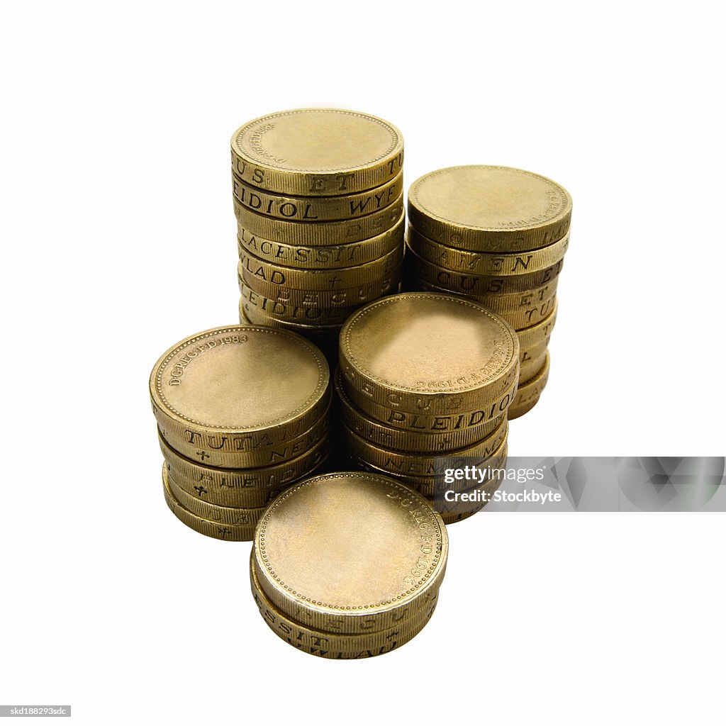 Close up view of a stack of coins