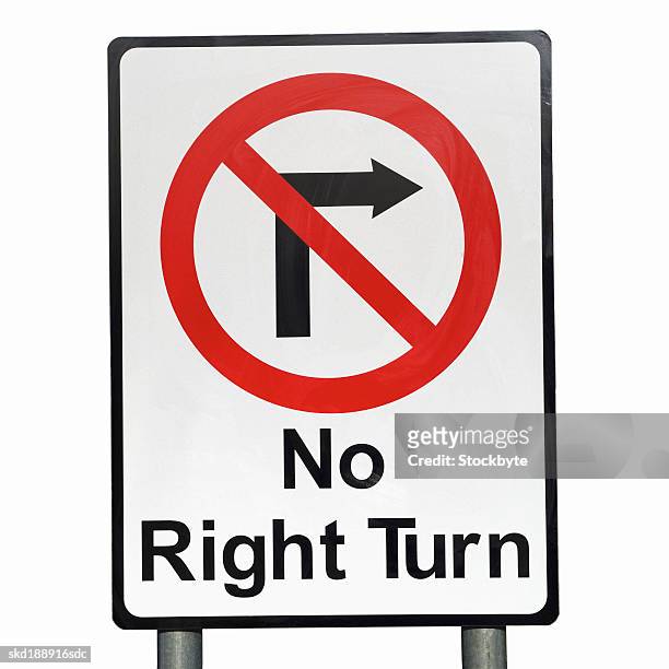 close up of a 'no right turn' sign - no stock pictures, royalty-free photos & images
