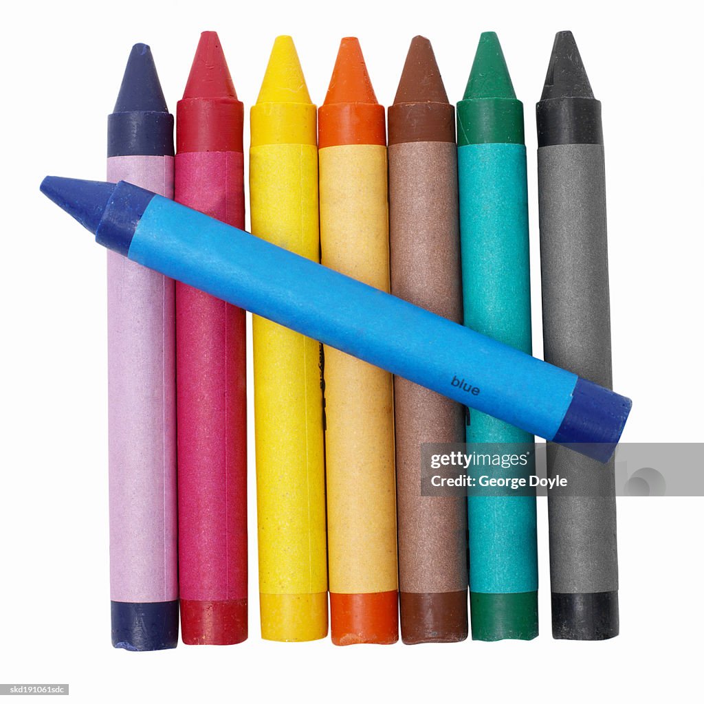 Close up of colored crayons