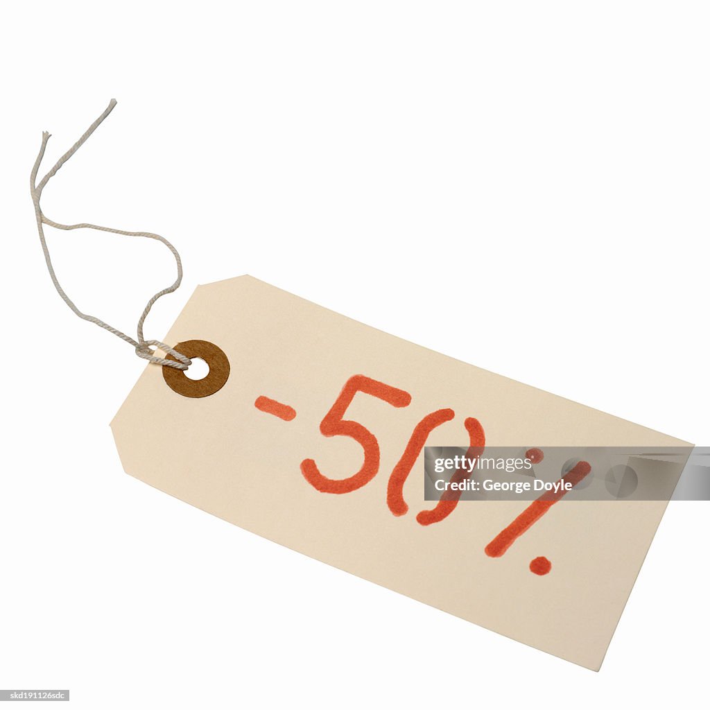 Close up of a 50% discount tag