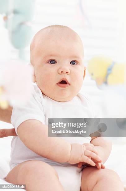 front view portrait of baby girl sitting (6-12 months) - only baby girls stock pictures, royalty-free photos & images