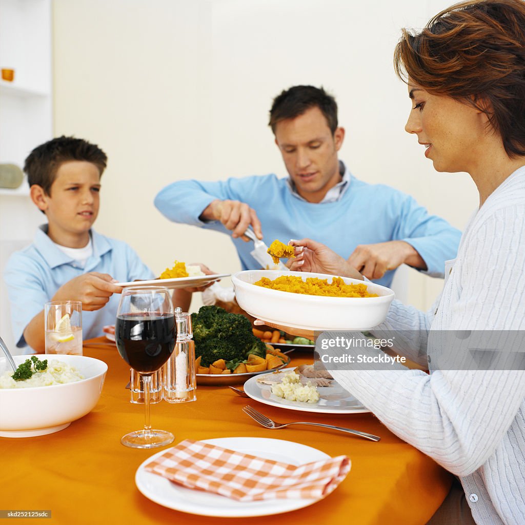 Family having dinner together
