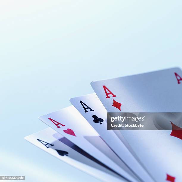 close-up of four ace cards - entertainment best pictures of the day october 06 2015 stockfoto's en -beelden