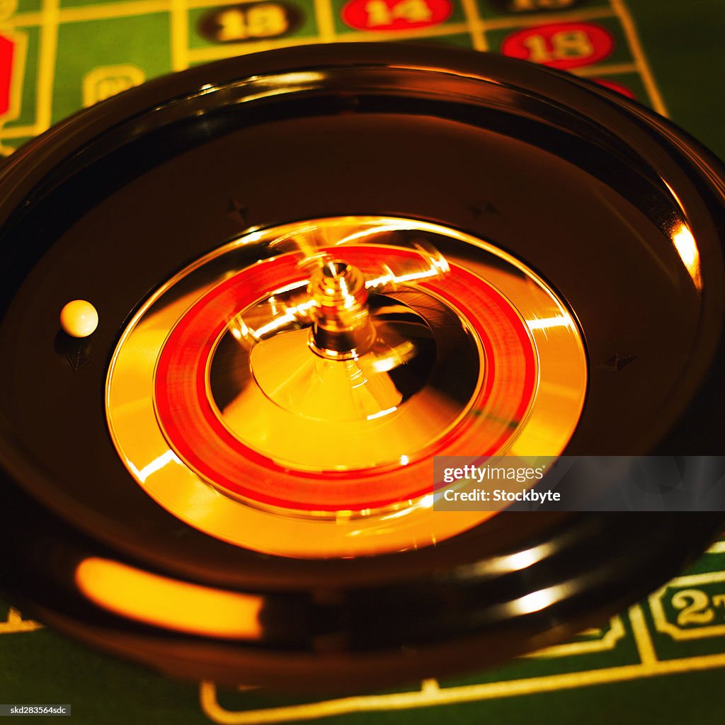 Elevated view of roulette wheel