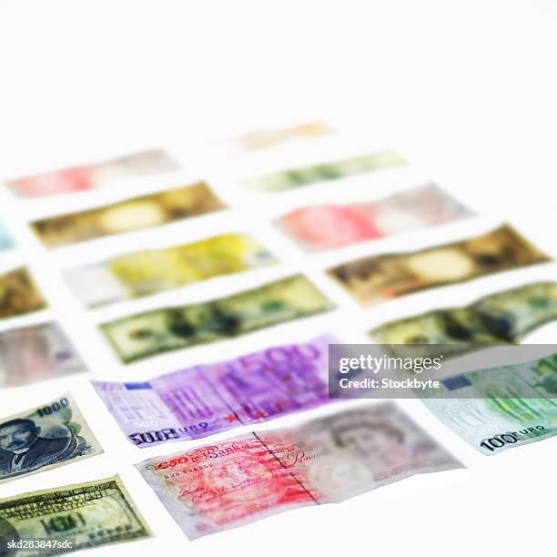 close-up of various currency bank notes - all asian currencies stock pictures, royalty-free photos & images