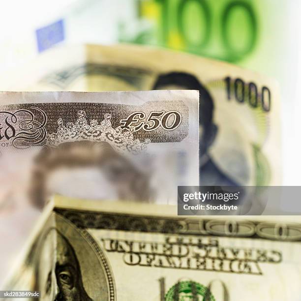 close-up of various currency bank notes - all asian currencies stock pictures, royalty-free photos & images