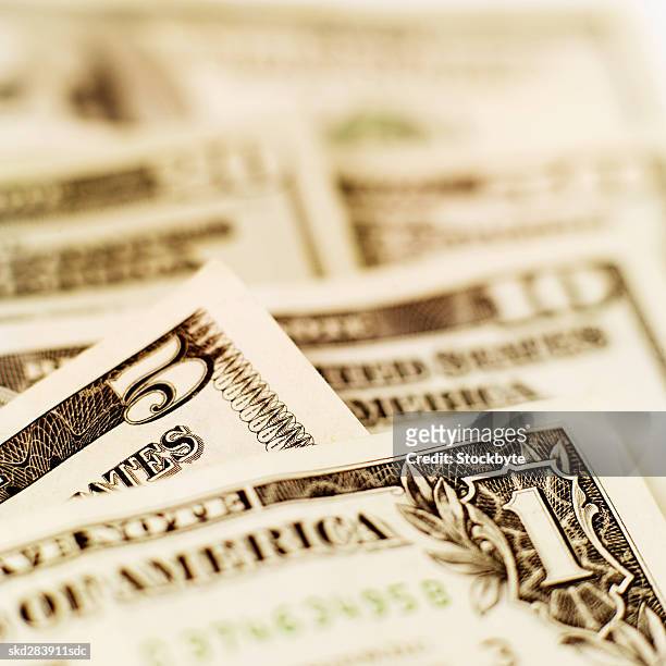 close-up of various american dollar bills - 50 dollar bill stock pictures, royalty-free photos & images