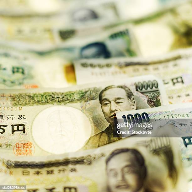 close-up of japanese yen bank notes - only japanese ストックフォトと画像