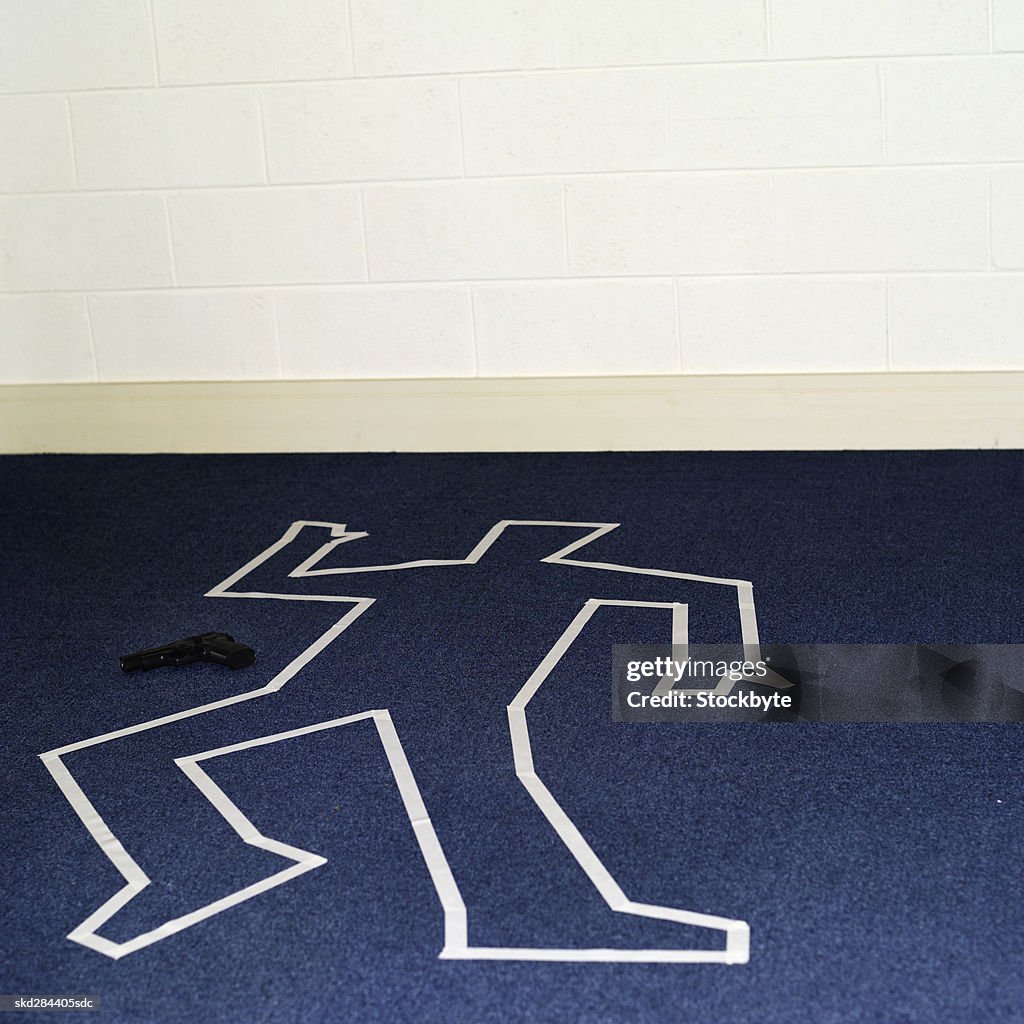 Close-up of chalk outline of body