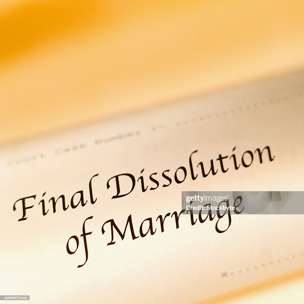 Close-up of final dissolution of marriage document