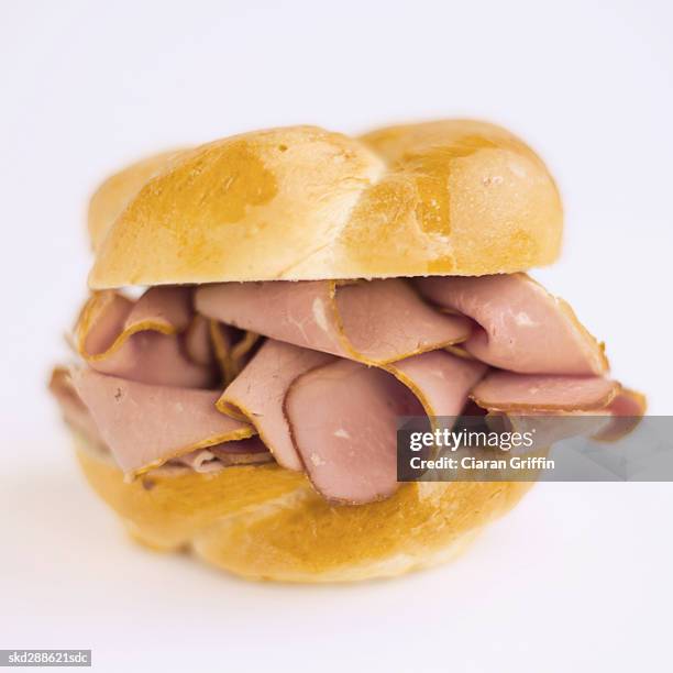 close-up of ham on kaiser roll - roll on bildbanksfoton och bilder