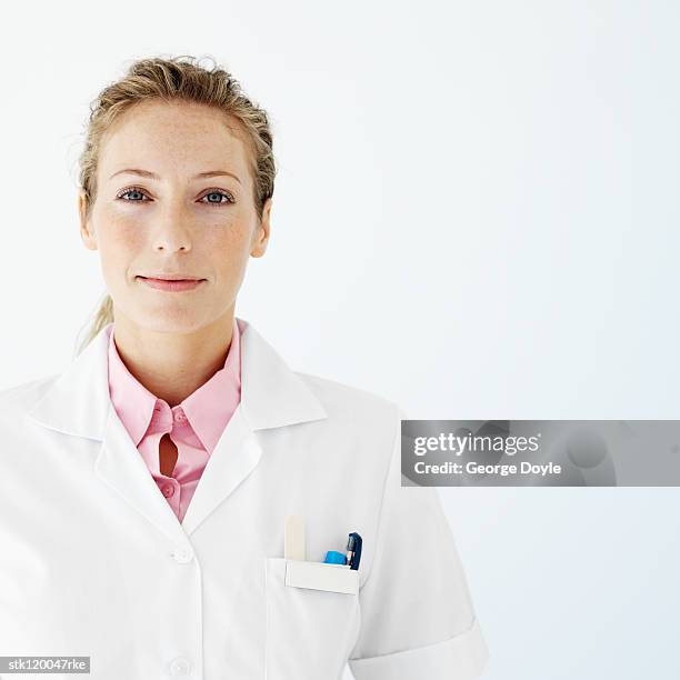 portrait of a young female medical professional - pocket square stock-fotos und bilder