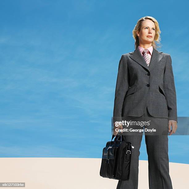 young businesswoman standing holding a briefcase in the desert - busboys and poets peace ball voices of hope and resistance stockfoto's en -beelden