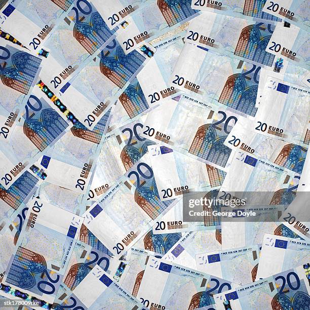 an array of twenty euro bills - twenty euro note stock pictures, royalty-free photos & images