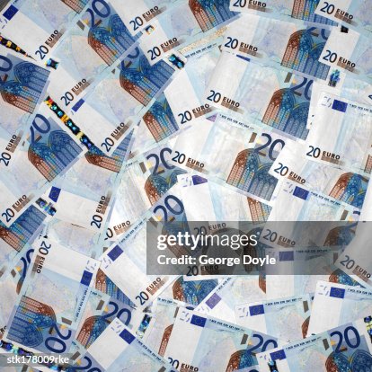 An array of twenty euro bills An array of twenty euro bills