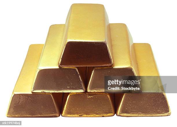 close-up of a pyramid of bars of gold - gates travels to asia europe on last trip as secretary of defense stockfoto's en -beelden