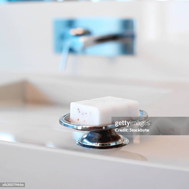 close up view of soap in a dish - soap dish stock pictures, royalty-free photos & images