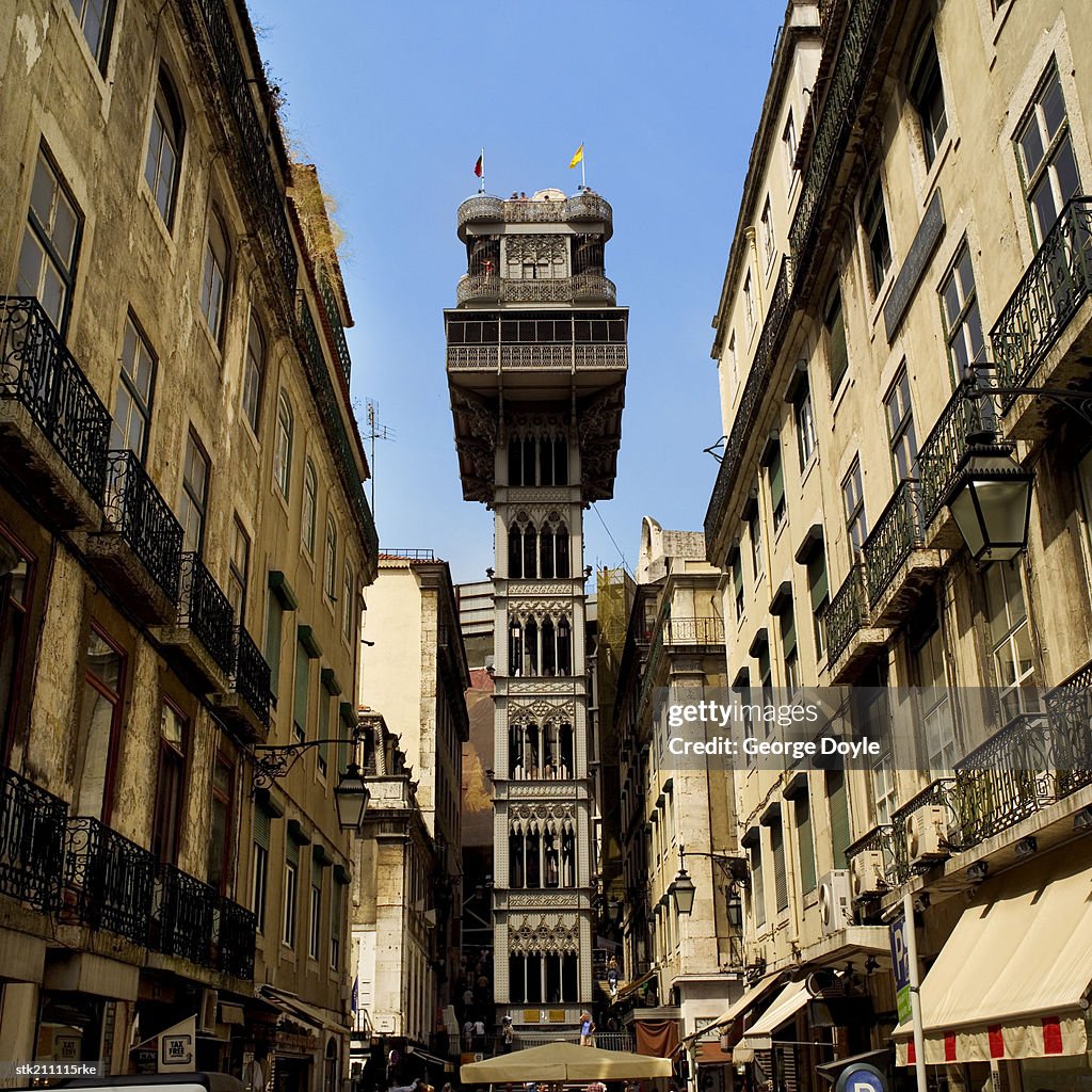 Low angle view of Eiffel Elevator, Lisbon, Portugal