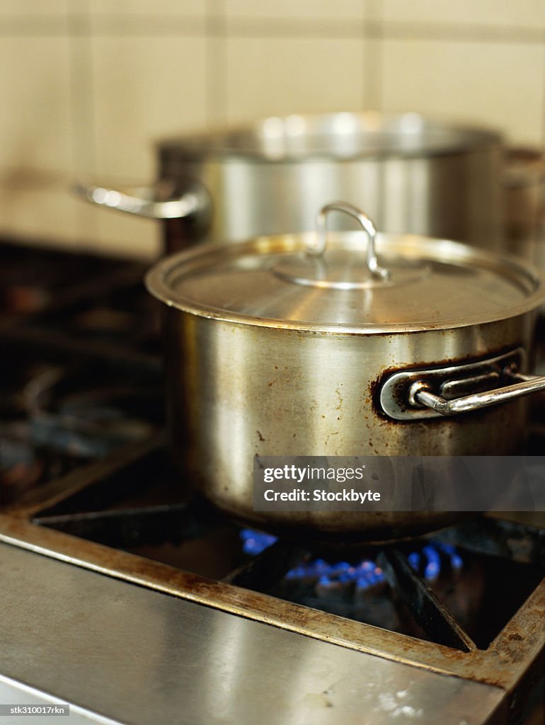 Saucepan on a burner in the kitchen