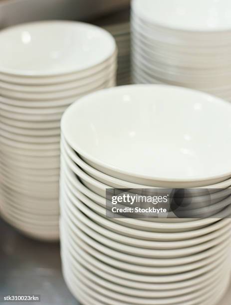 high angle view of stacked soup bowls - stackable stock pictures, royalty-free photos & images