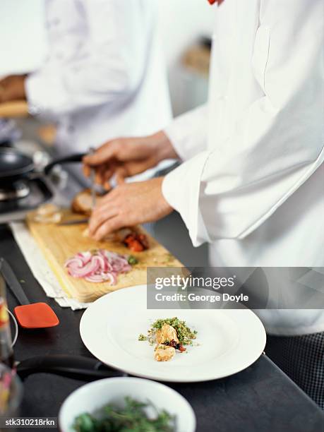 mid section view of two chefs cooking food in the kitchen - cut out ストックフォトと画像