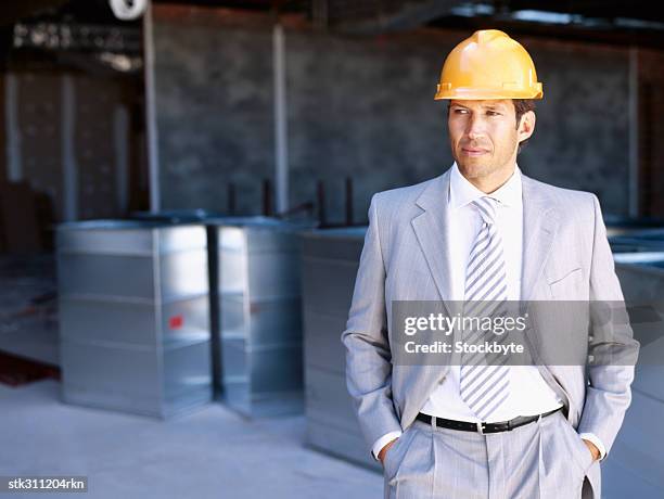 architect wearing a hardhat at a construction site - swedish royals attend the royal swedish academy of engineering sciences formal gathering stockfoto's en -beelden