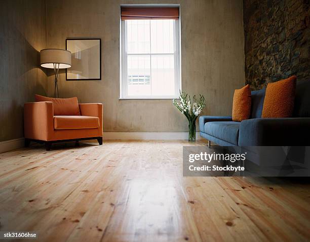 low angle view of a minimalist living room - living stock-fotos und bilder