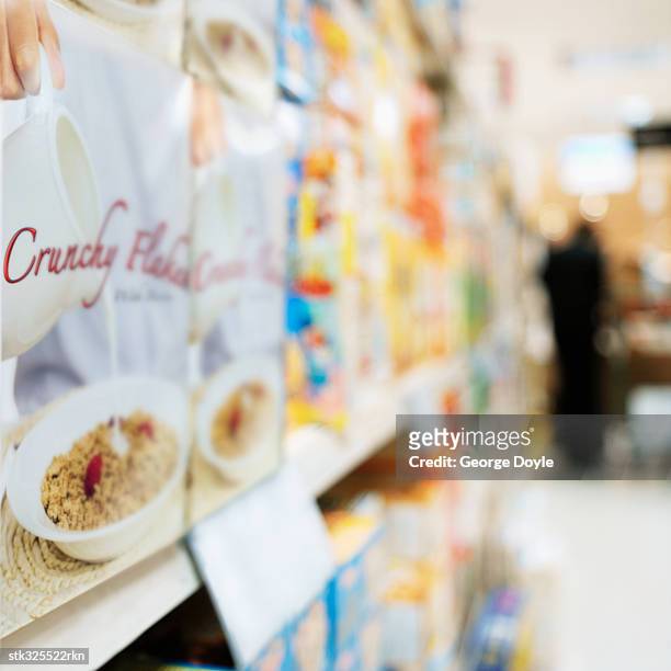 close-up of boxes on shelves in a supermarket - retail of amorepacific corp brands as south koreas biggest cosmetics makers revamps product lineup stockfoto's en -beelden