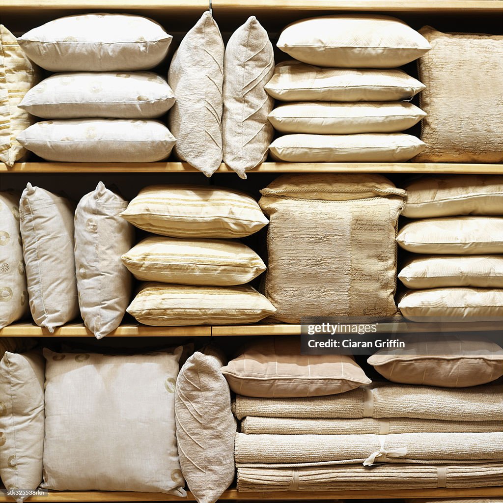Cushions arranged in a store
