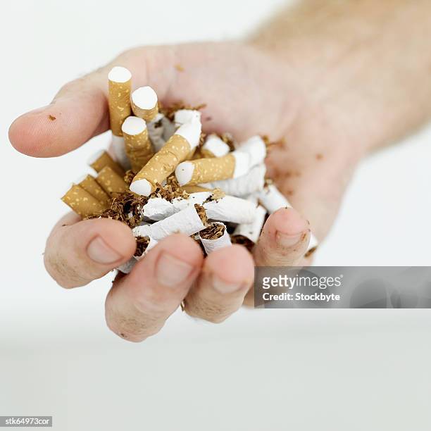 man holding a handful of broken cigarettes - backed stock pictures, royalty-free photos & images
