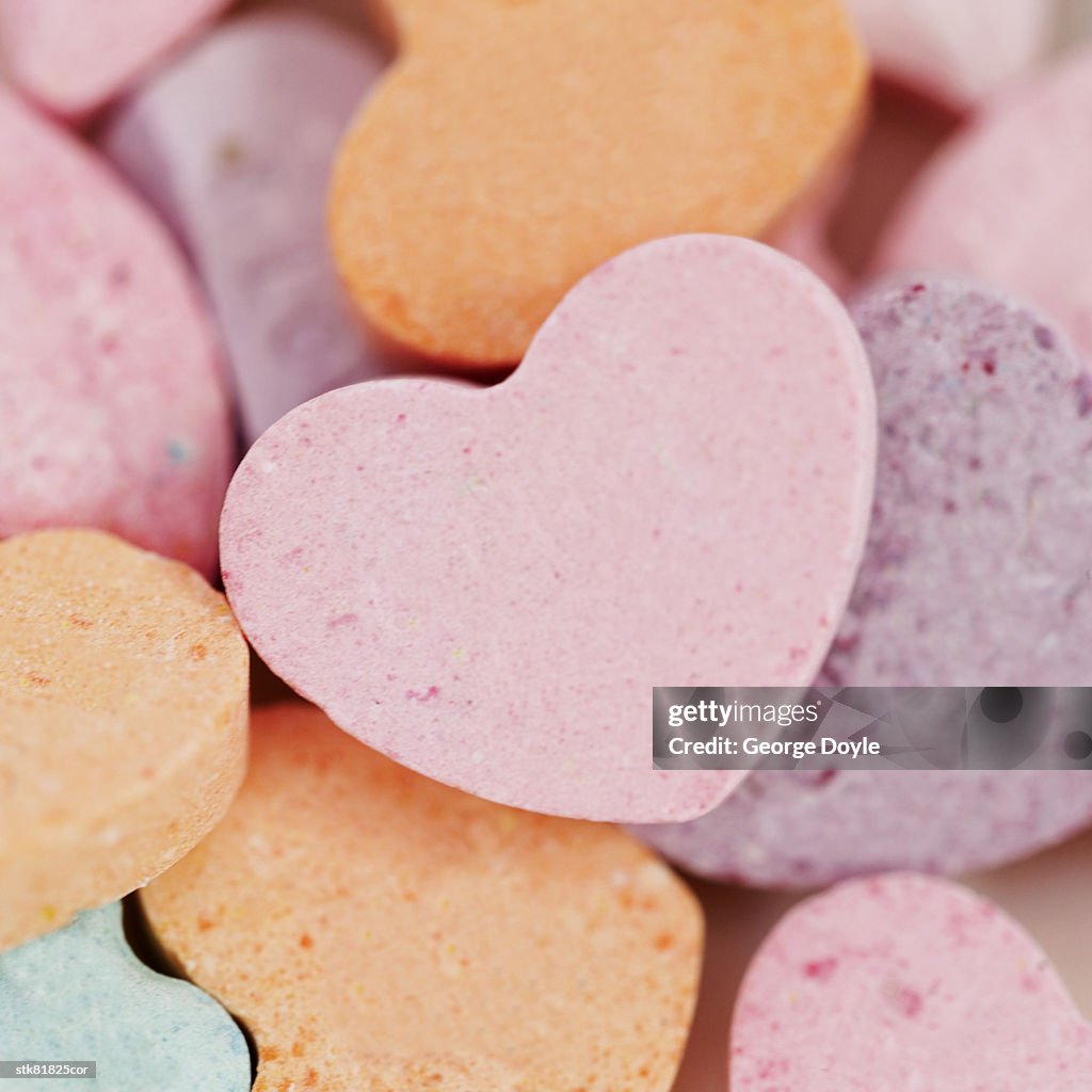 Close-up of heart shaped candies
