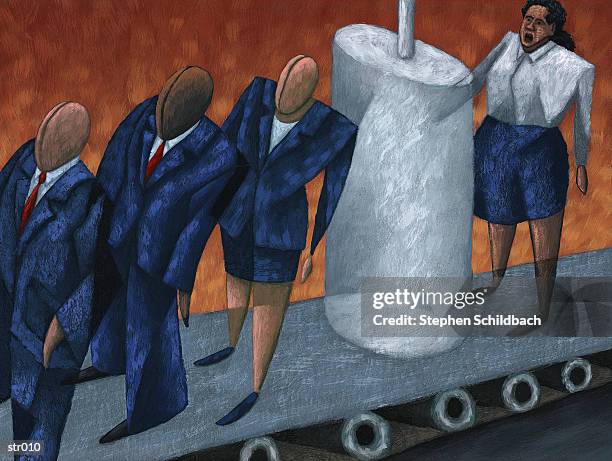 people on conveyor belt - stehen stock illustrations