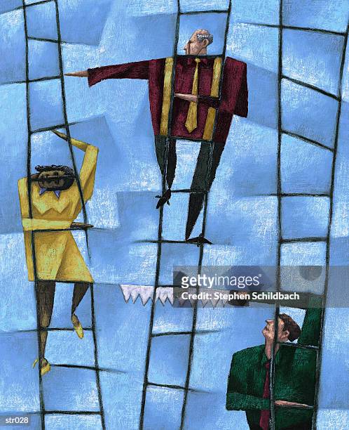 climbing the corporate ladder - stehen stock illustrations