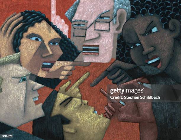 ilustraciones, imágenes clip art, dibujos animados e iconos de stock de people fighting & pointing - movimiento artístico