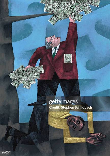 man picking money from tree - stehen stock illustrations