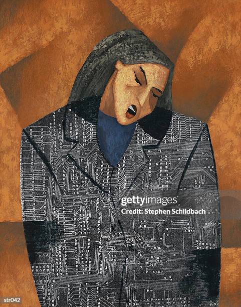 woman with circuit board suit - art movement stock illustrations