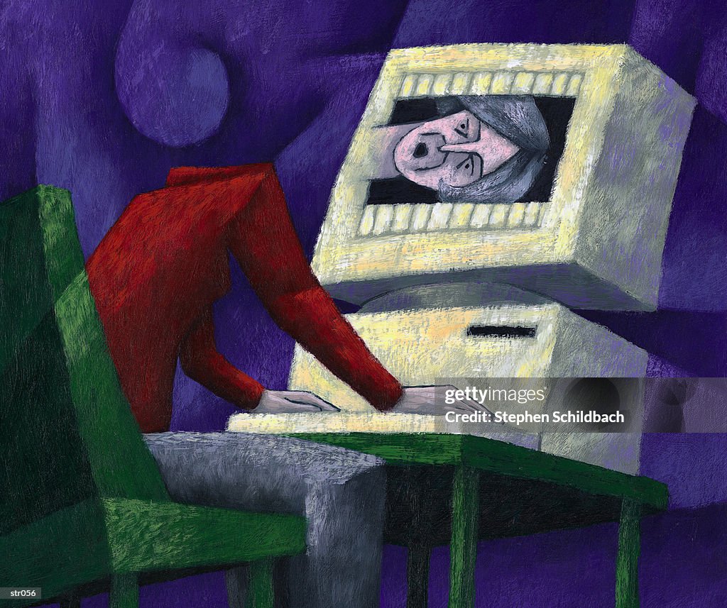 Woman With Head In Computer High-Res Vector Graphic - Getty Images