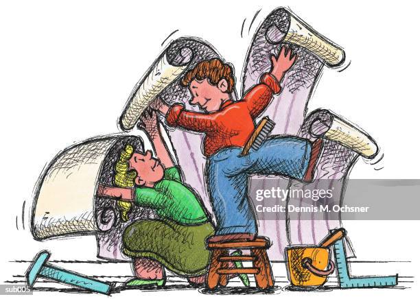 wallpapering - foot stool stock illustrations