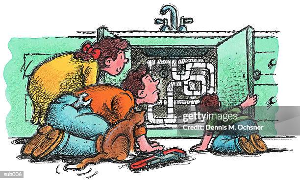 plumbing - kitchen sink stock illustrations