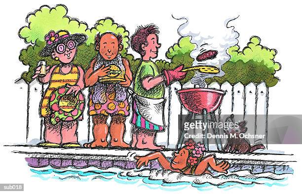 stockillustraties, clipart, cartoons en iconen met poolside cookout - tokyo governor and leader of the party of hope yuriko koike on the campaign trial for lower house elections
