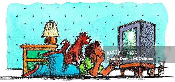 glued to the tv - recreational equipment stock illustrations