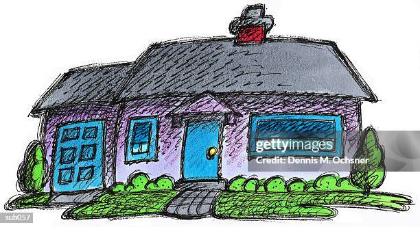 violet house with garage - violet stock-grafiken, -clipart, -cartoons und -symbole