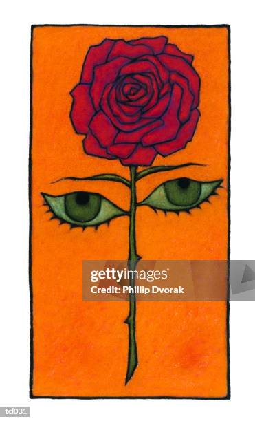stockillustraties, clipart, cartoons en iconen met red rose between woman's eyes - muziekstijl
